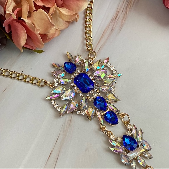 Boho Long Crystal Rhinestone Body Necklace Harness - Picture 8 of 16